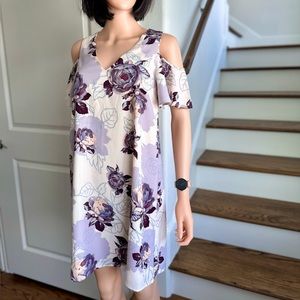 Lilac Floral Flutter-Sleeve Dress
